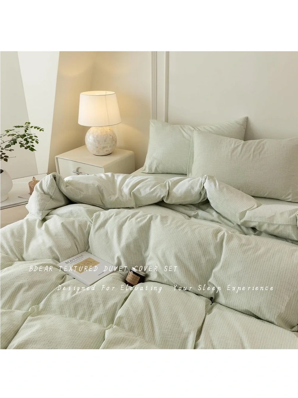 Vintage light Green Cotton duvet cover Set